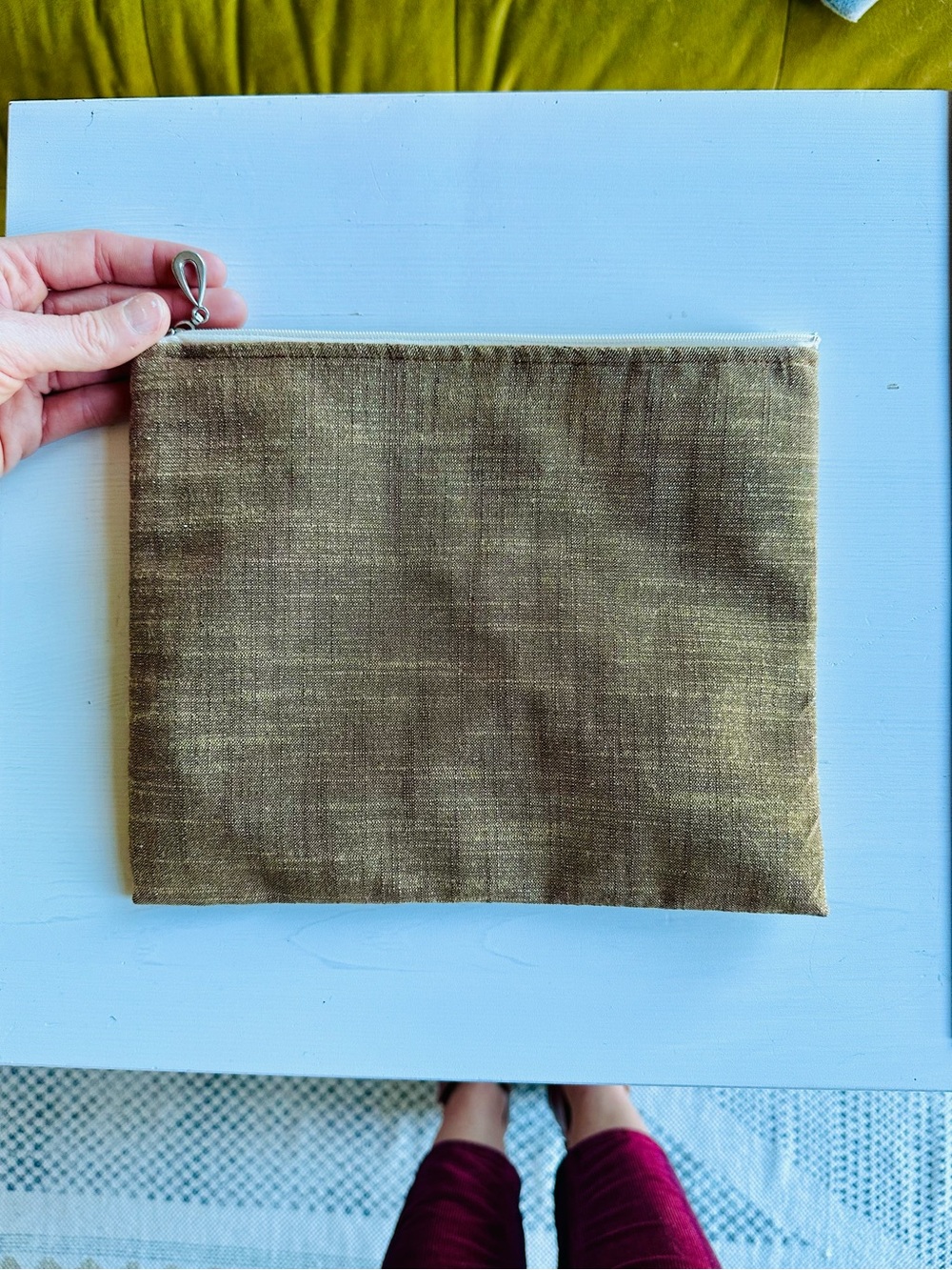 Dana Herbert Gold Foil Linen Zipper Pouch Makeup Bag